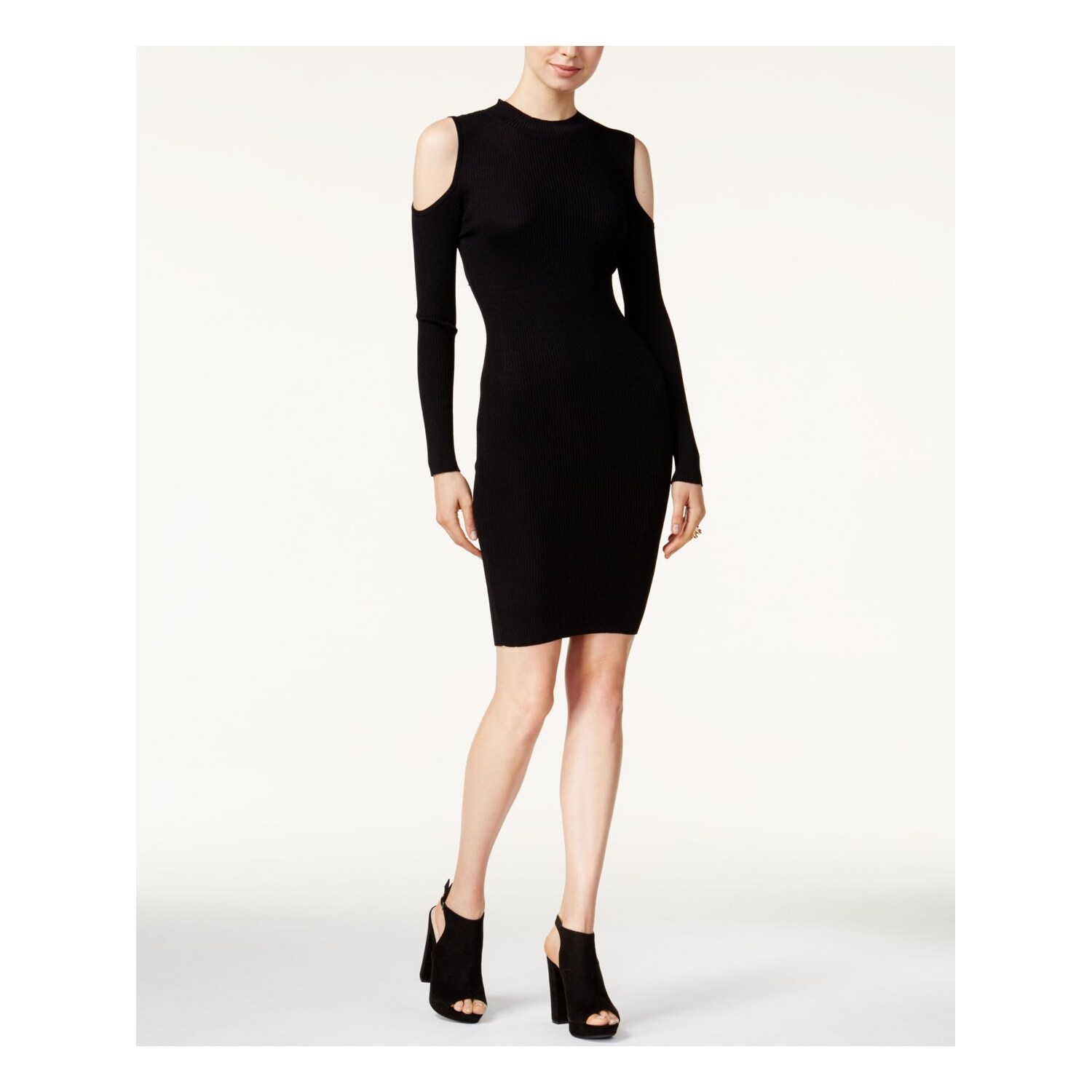 black long sleeve cold shoulder dress