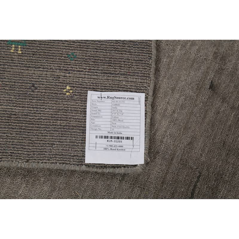 Gabbeh Oriental Area Rug Handmade Gray Wool Carpet - 7'9"x 9'9"