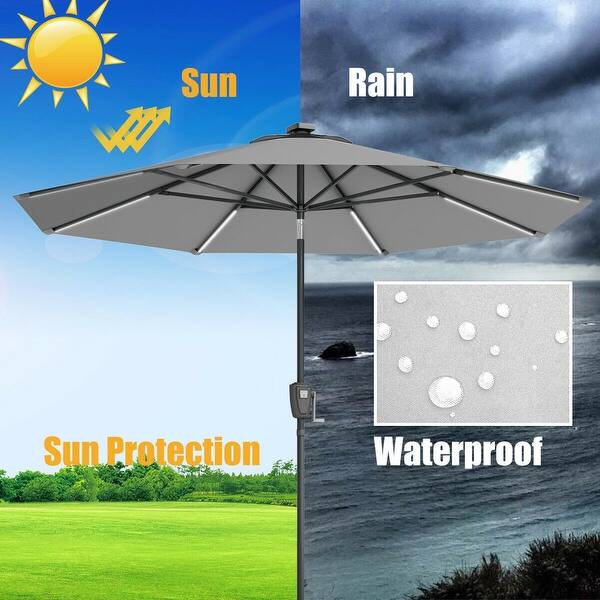Shop 9 Ft Patio Solar Powered Umbrella With Led Light Overstock 31296222