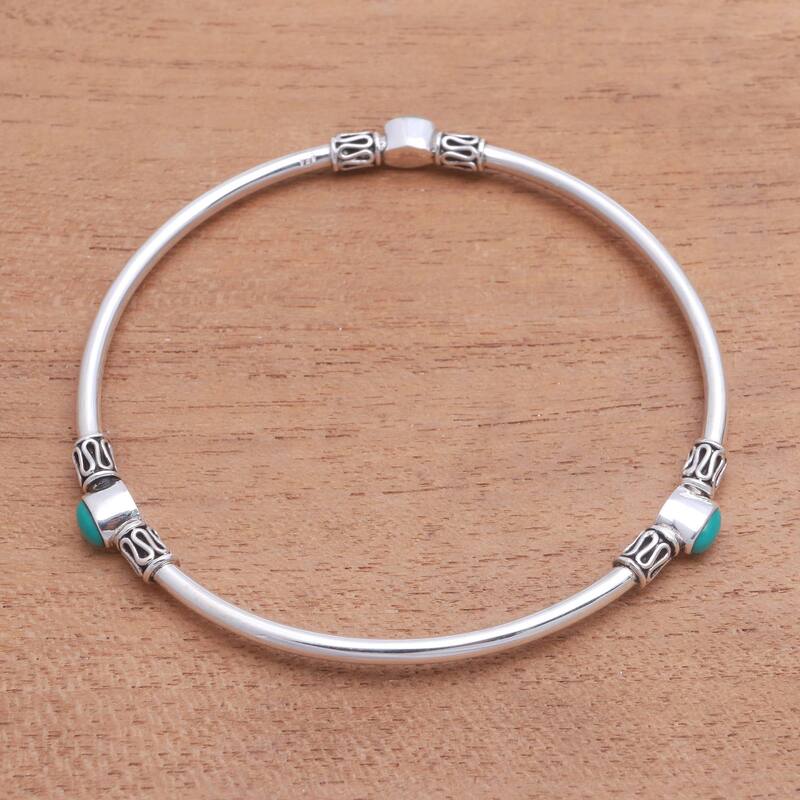 NOVICA Harmony of Three, Turquoise bangle bracelet