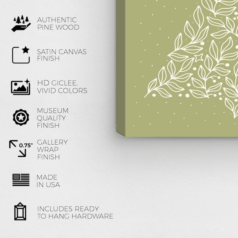 Wynwood Studio Canvas Holiday and Seasonal Pine on Warm Sage Green Green Modern & Contemporary Wall Art Canvas Print