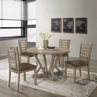 5pcs Table Set Round Dining Table Solid Wood Modern Farmhouse Rustic ...
