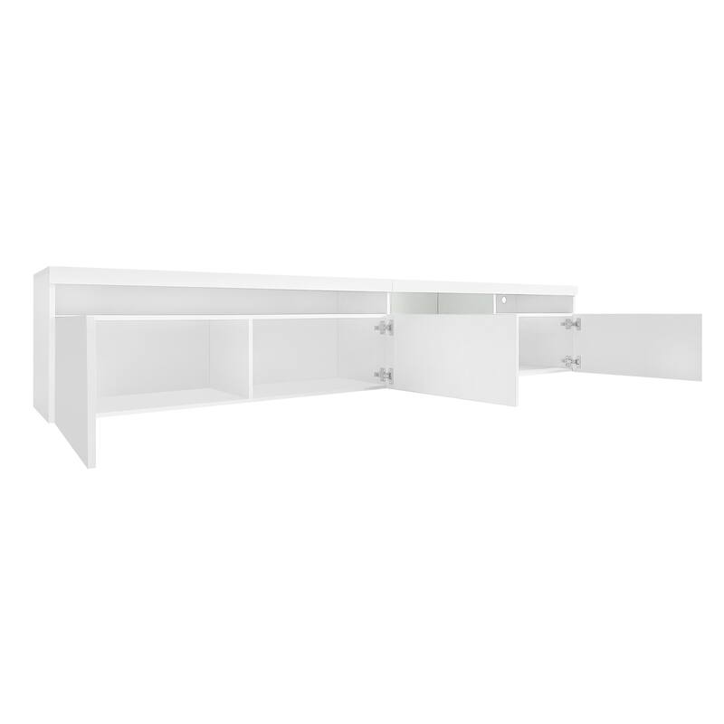 LED TV Stand with Storage Up to 100" TV, Home TV Cabinet with 2 Glass Shelves, Floor Media Console Table for Living Room