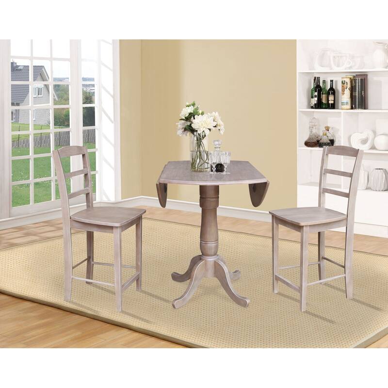 Round Pedestal Table Set with Stools - Kitchen Gathering Height Table, Bar Height Seating, Taupe Grey