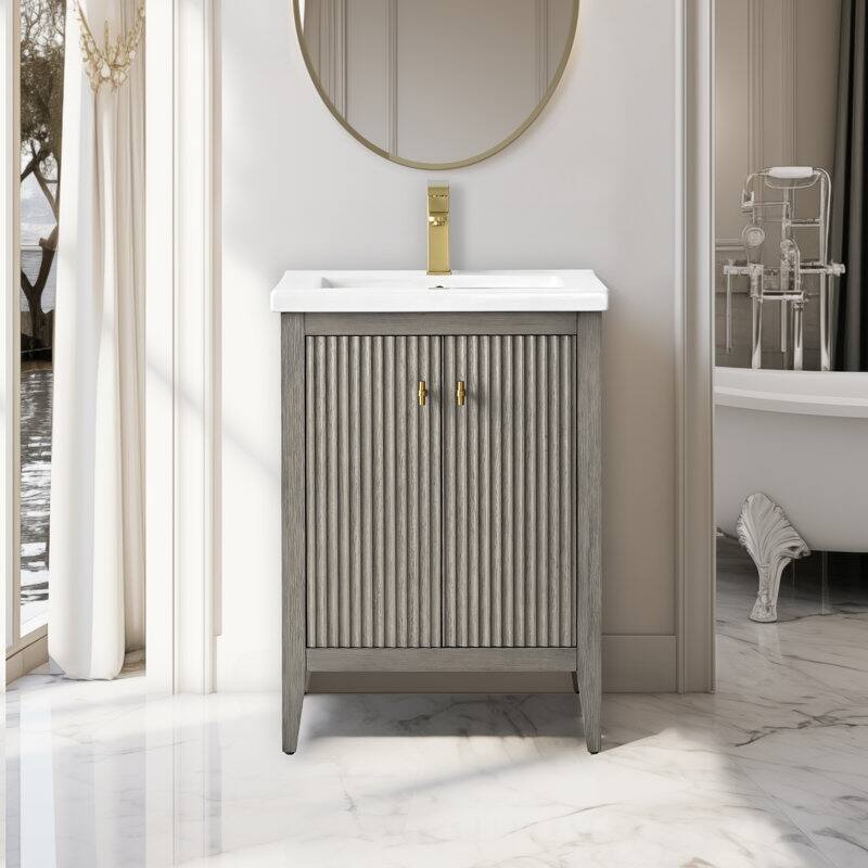 Vanity Art 24" Single Sink Bathroom Vanity Cabinet with Ceramic Top