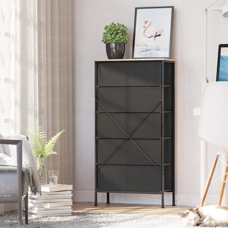 5-Drawer Closet Dresser Chest PE Rattan Storage Tower Organizer Cabinet