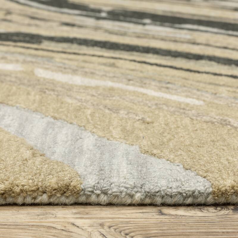 Style Haven Kitt Handmade Wool Abstract Layers Grey/ Golden Tan Rug