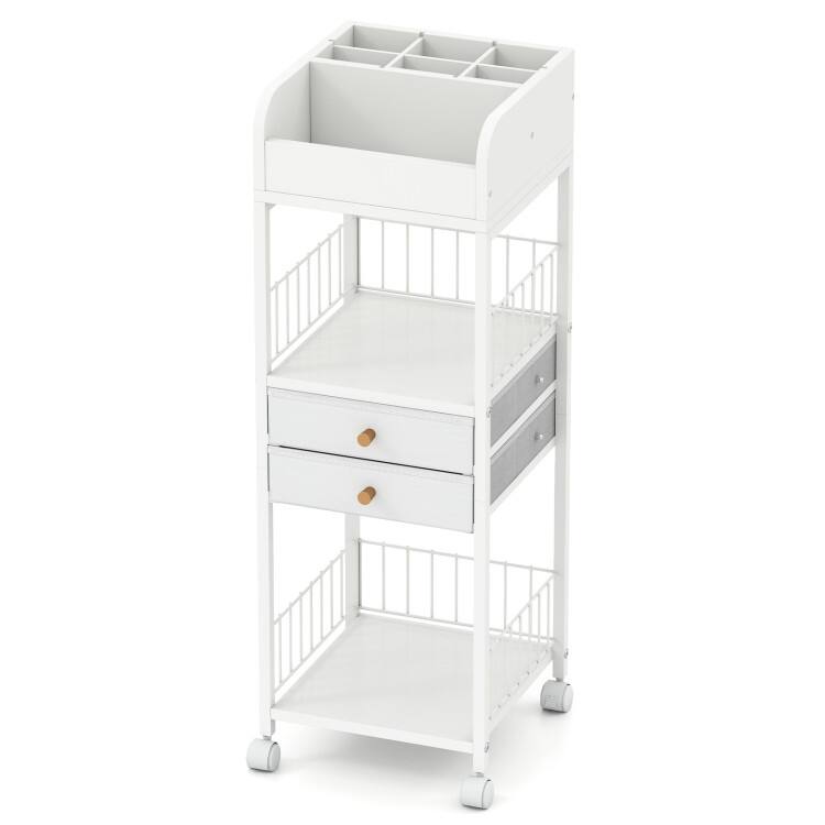 White Rolling Makeup Organizer with Drawers and Shelves Metal Vanity Storage Cart with Wheels - 12" x 12" x 35.5"