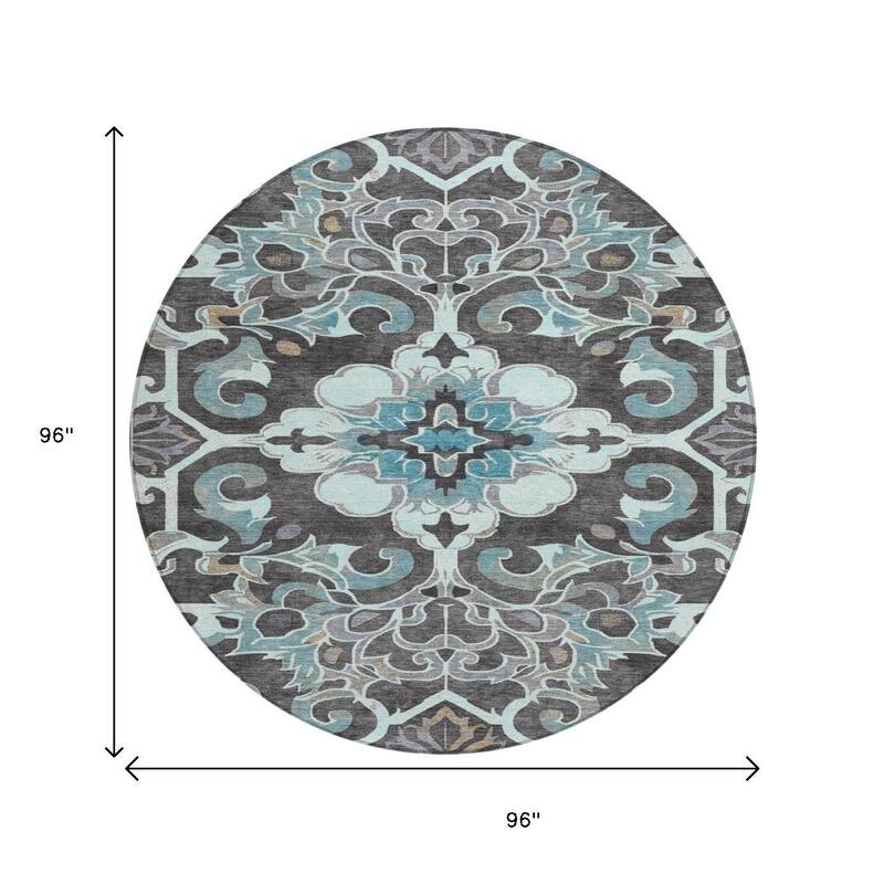 HomeRoots Damask Traditional Rectangle Outdoor Rug