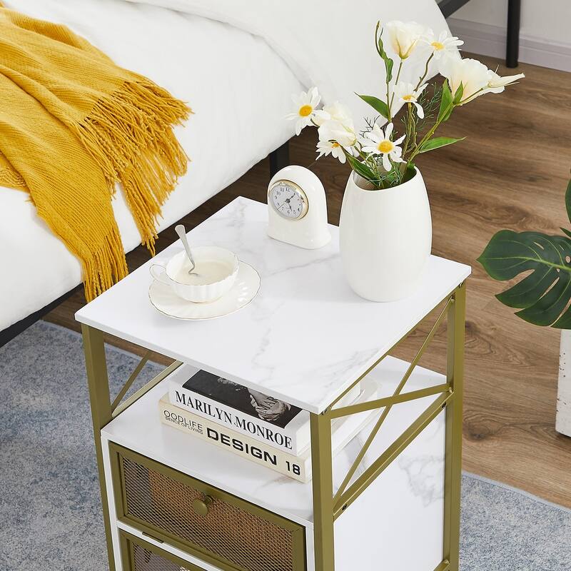 VECELO Modern End Table with 3-tier Storage Shelves, Nightstands with Charging Station(Nightstand Set of 2)