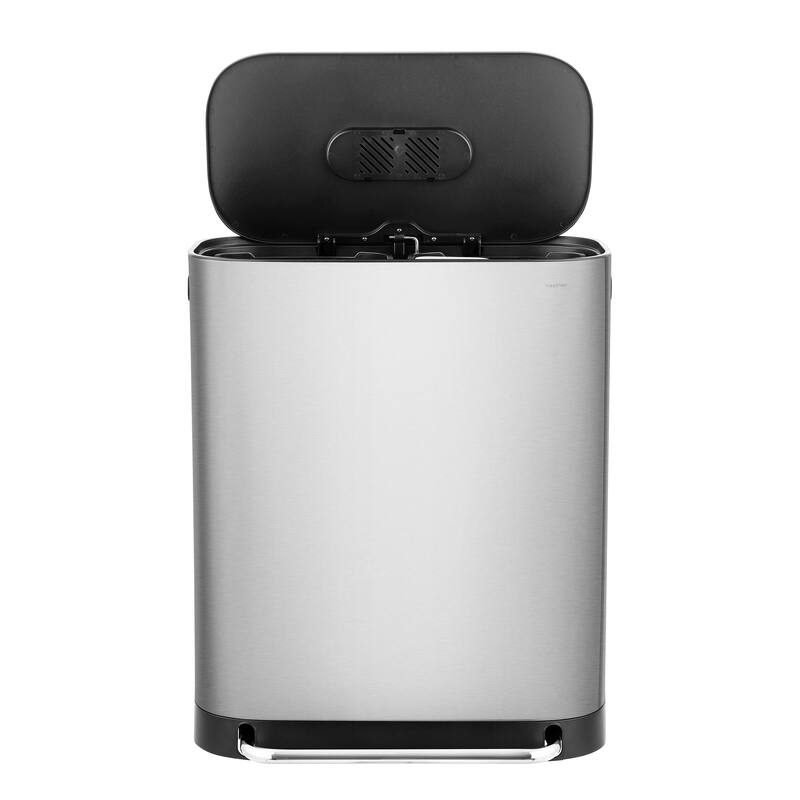 happimess Beni Kitchen Trash/Recycling 16-Gallon Double-Bucket Step-Open Trash Can, Chrome