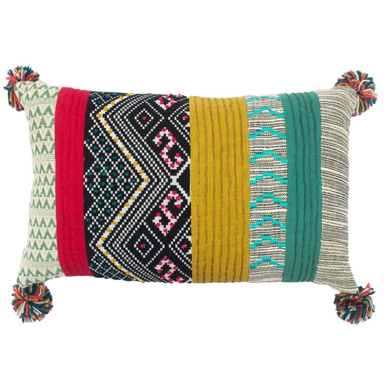 Jiti indoor Bohemian Eclectic Textured Woven Patchwork Patterned Cotton Accent Rectangle Lumbar Pillows Cushion for Sofa Chair - Indoor/Outdoor - Feather - Multicolor