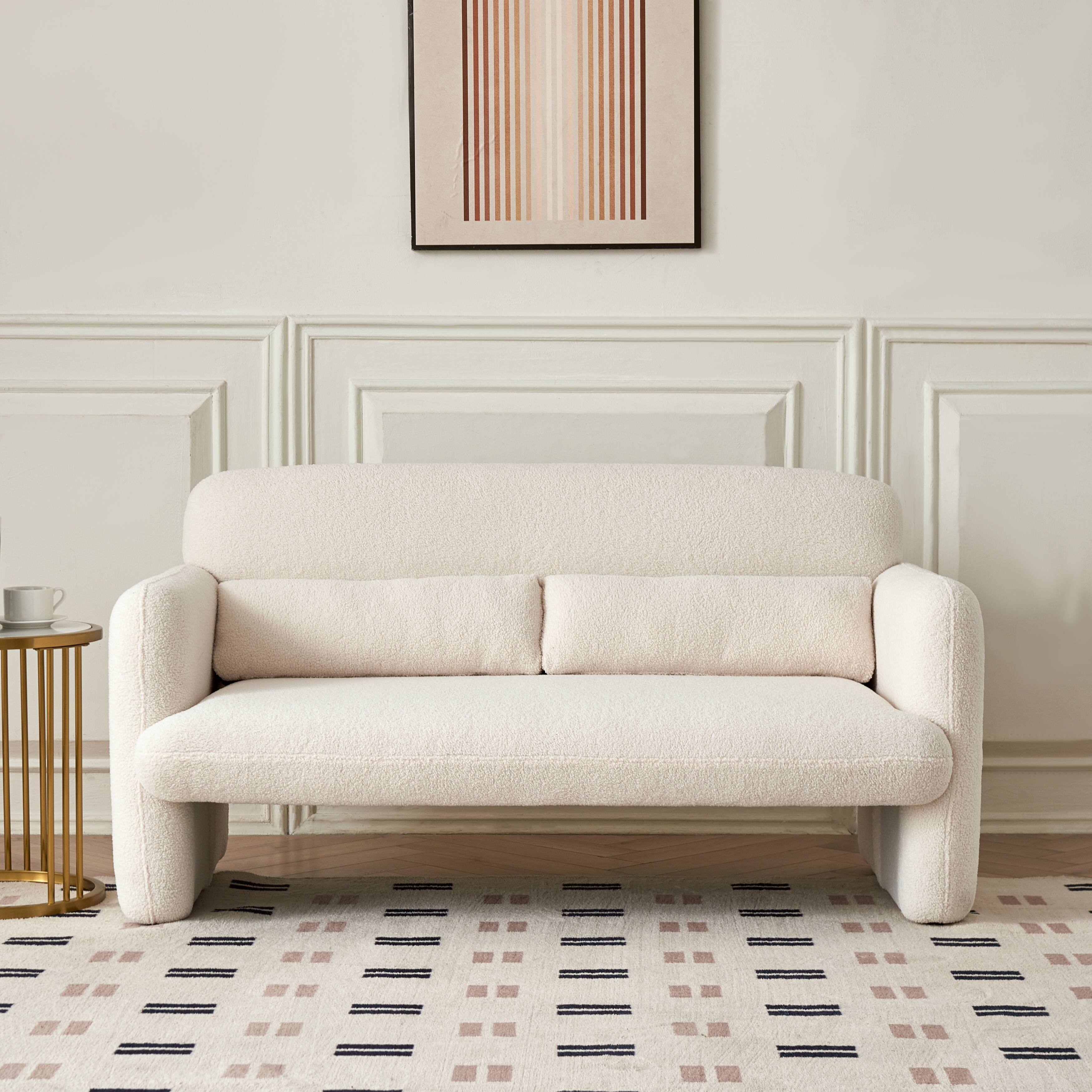 Modern High Quality Lamb Fabric Loveseat Sofa Couch with Lumbar Pillow