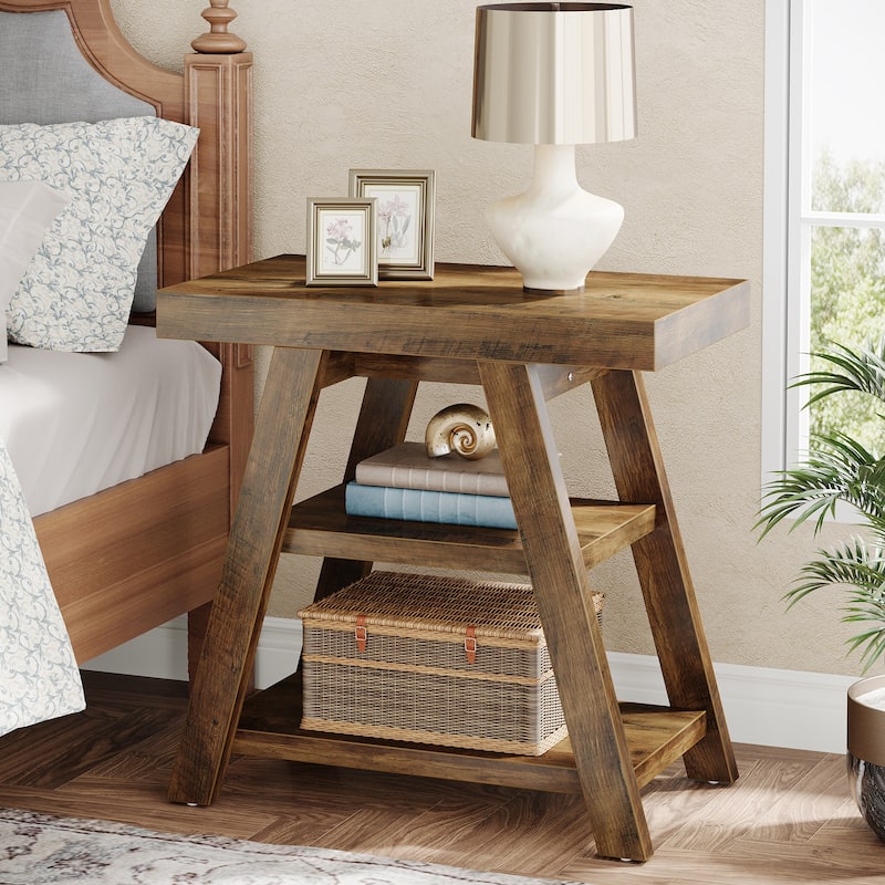 End Table with Storage, Wooden Side Table, Bedside Table for Living Room, Bedroom Small Spaces