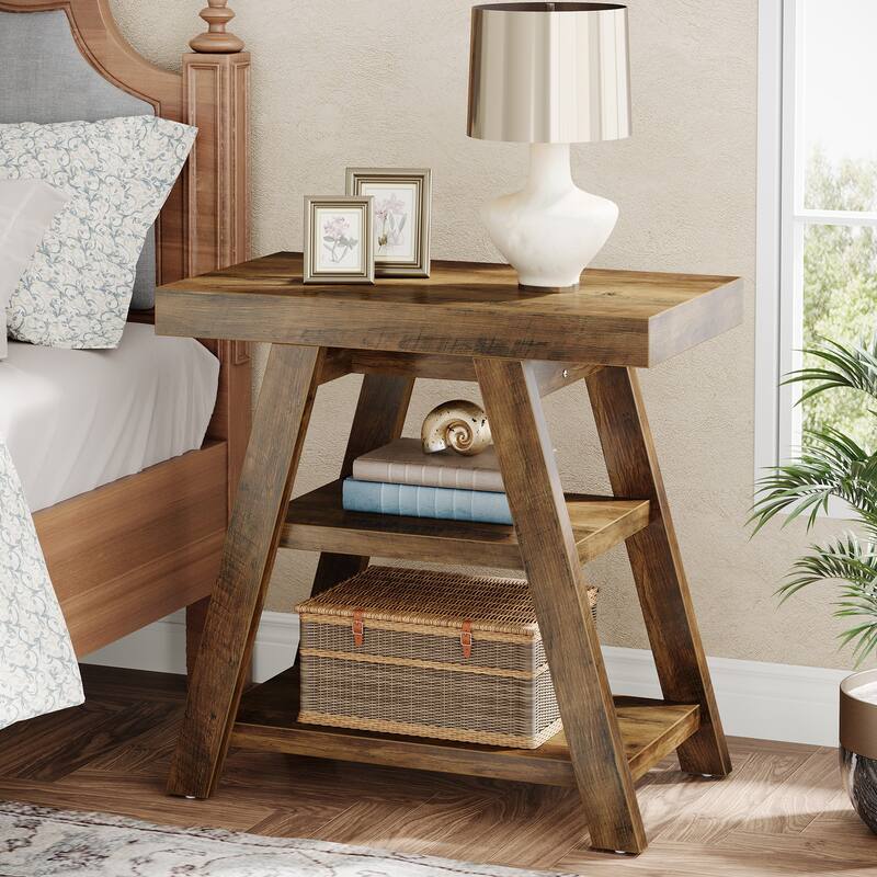 Side Table with Storage, Nightstand, Wooden End Table, Sofa/Bedside Table for Living Room, Bedroom