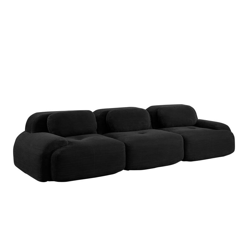 Anmytek Modern 3 Seat Black Modular Corduroy Sofa No Assembly Sectional Couch