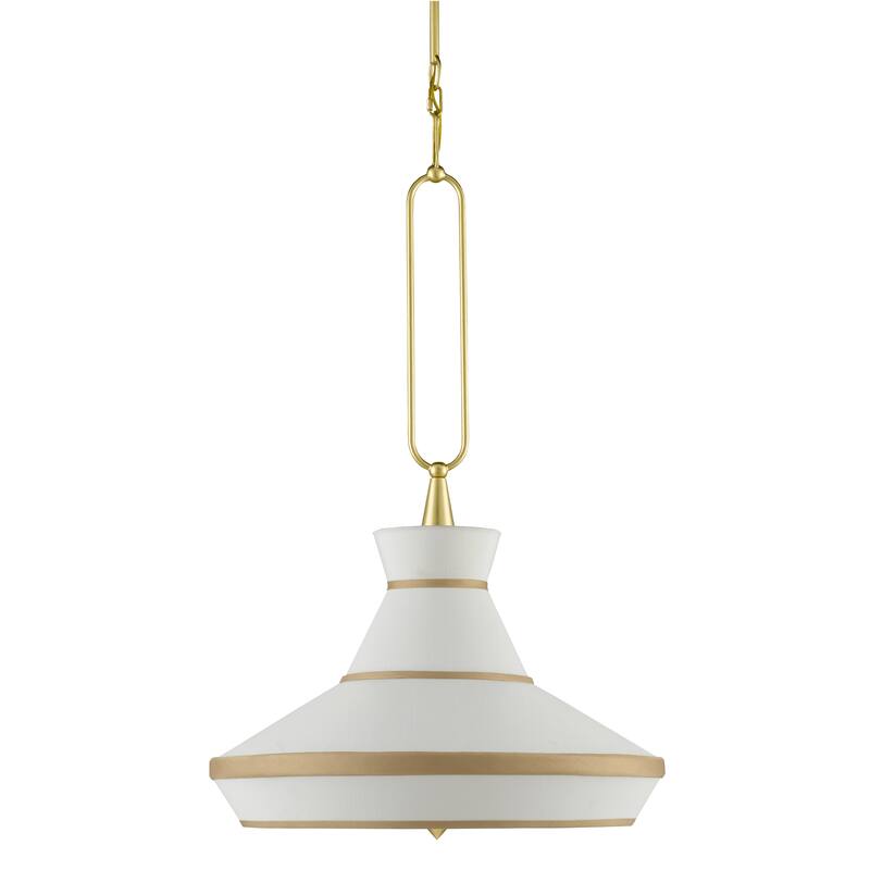 Currey & Company Perth Gold & White Pendant - 37"h x 22"dia