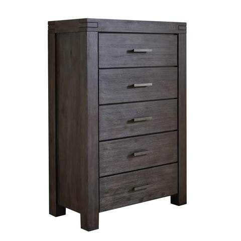 5 Drawer Wooden Chest with Block Legs and Metal Bar Pulls, Dark Gray