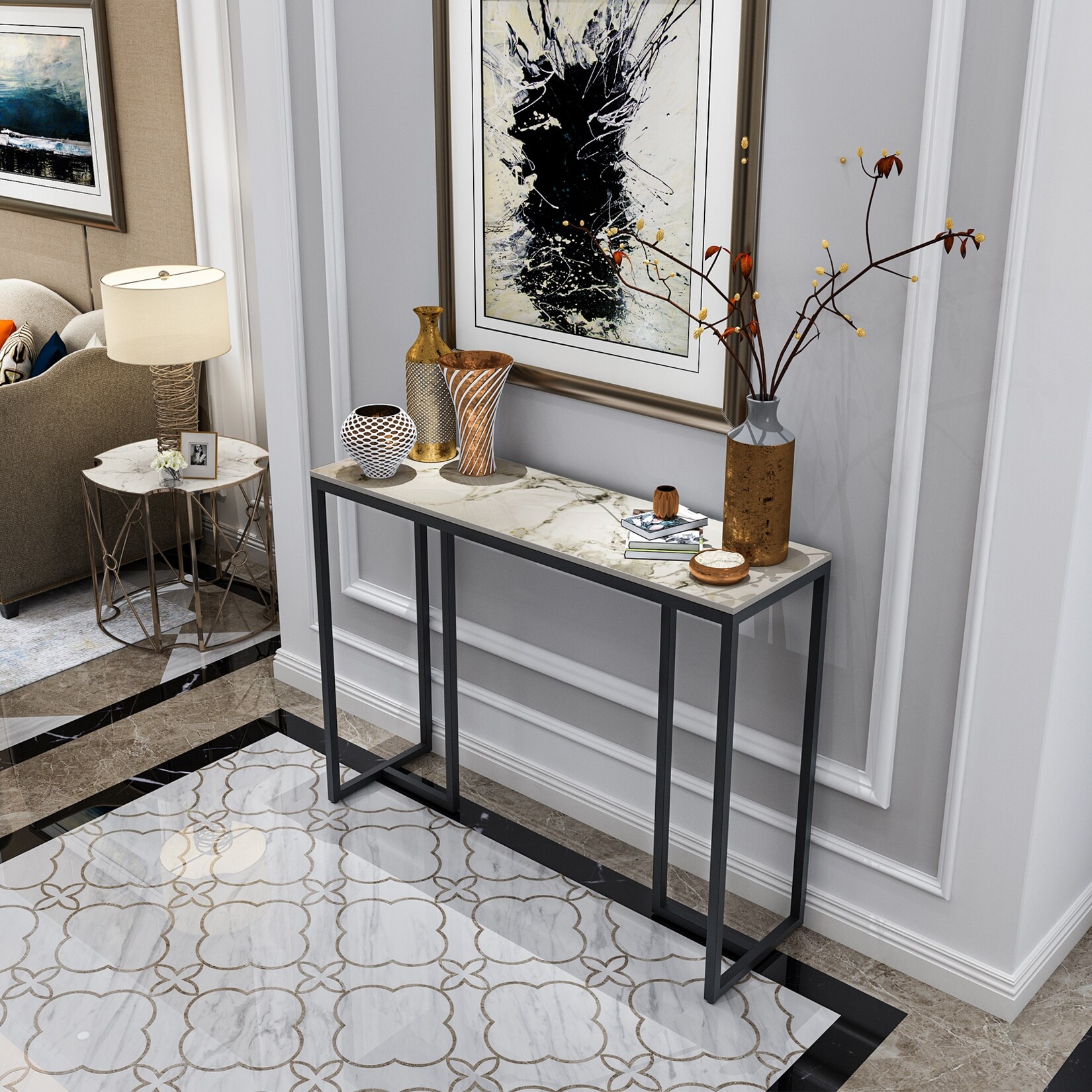 Long Narrow Hall Console Table Sintered Stone Tabletop On Sale