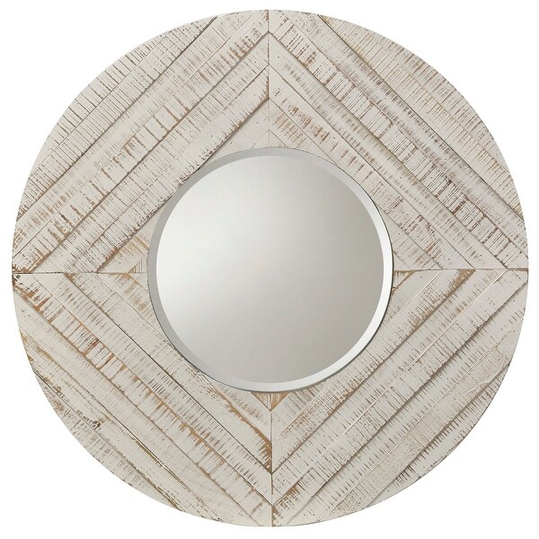 StyleCraft SC-MI12677 36" Diameter Circular Beveled Wood Framed Hanging Decorative Mirror - Whitewash