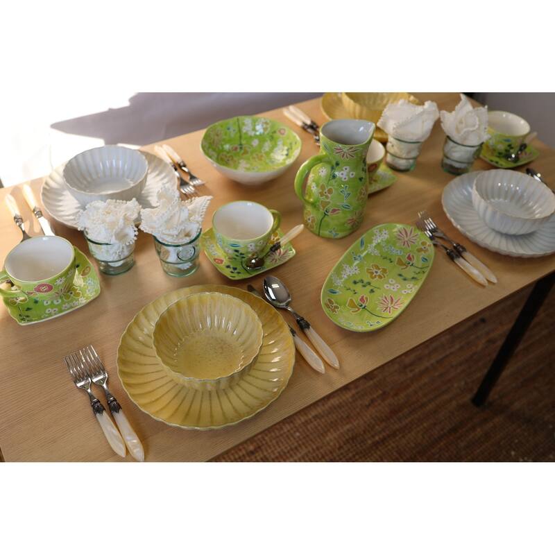 Euro Ceramica Primavera 4 Piece Handpainted Stoneware Canape Plate Set - 6.3 in. x 6.3 in. x 0.79 in.