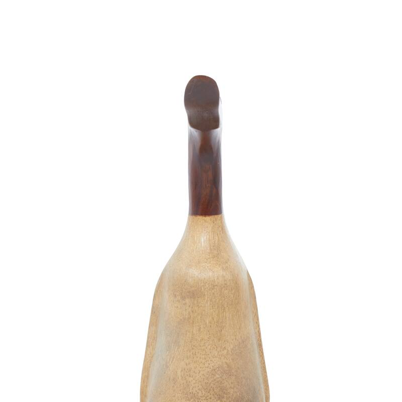 Brown Bamboo Wood Duck Decorative Sculpture (Set of 2)