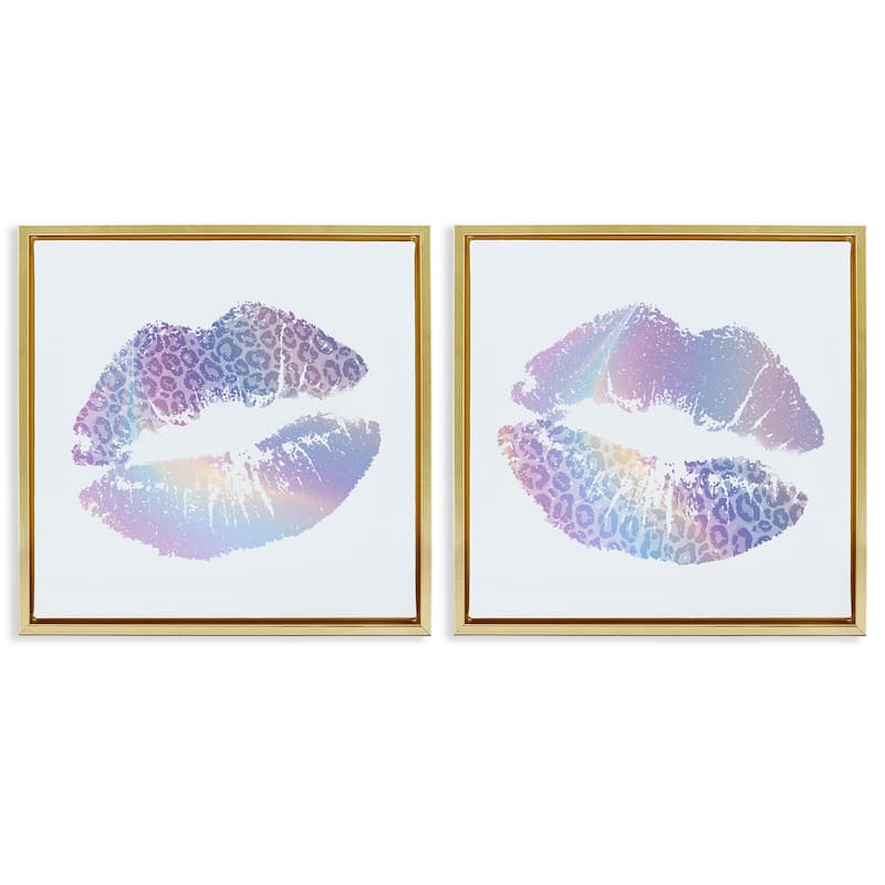 Stupell Glam Leopard Pattern Lipstick Framed Floater Canvas Wall Art Design By Kim Allen (Set of 2) - 25 x 25 - Gold