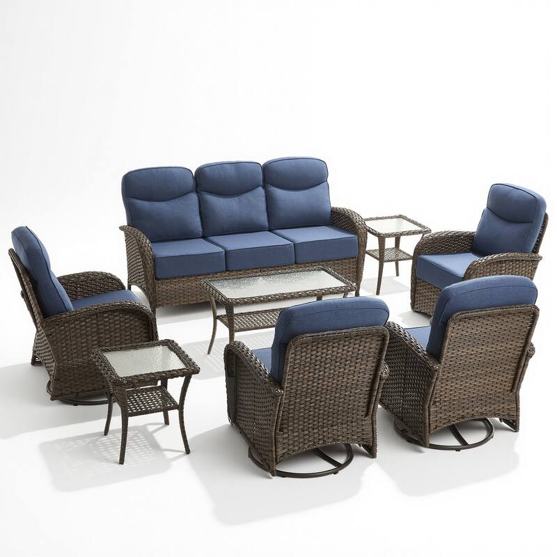 Pocassy Outdoor Wicker Patio Sofa with Swivel Chair Ottoman Sets
