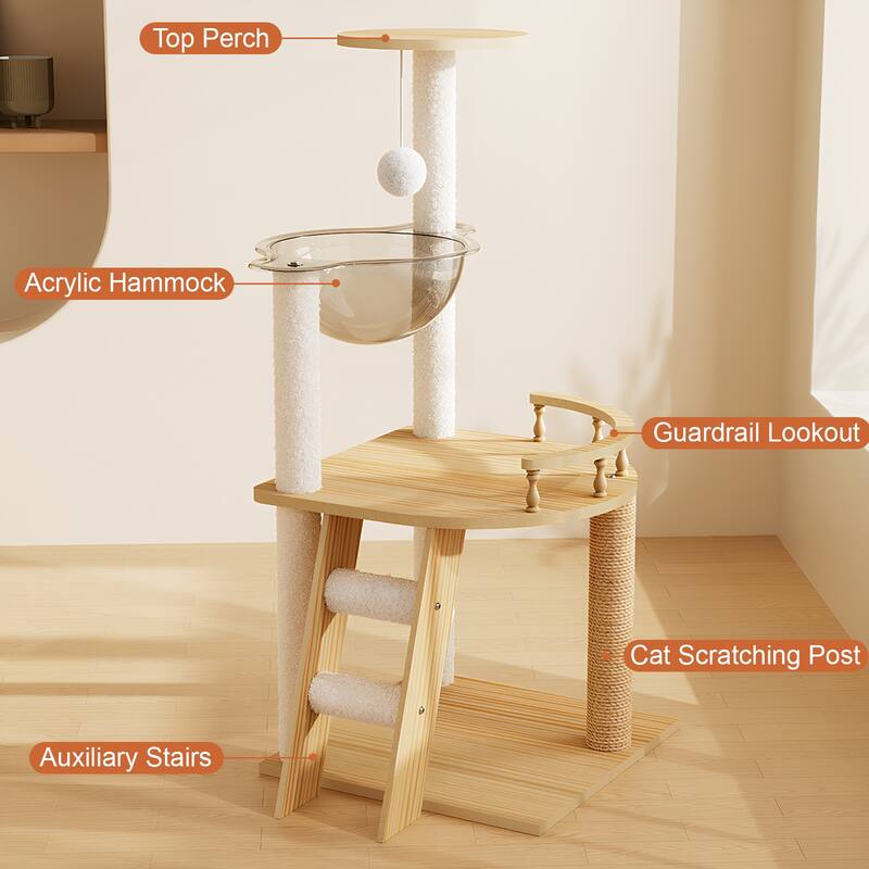 41.3" Modern Cat Tower, Wood Cat Tree Tower for Indoor Cats, Cat Treewith Sisal-Covered Scratching Posts and Top Perch