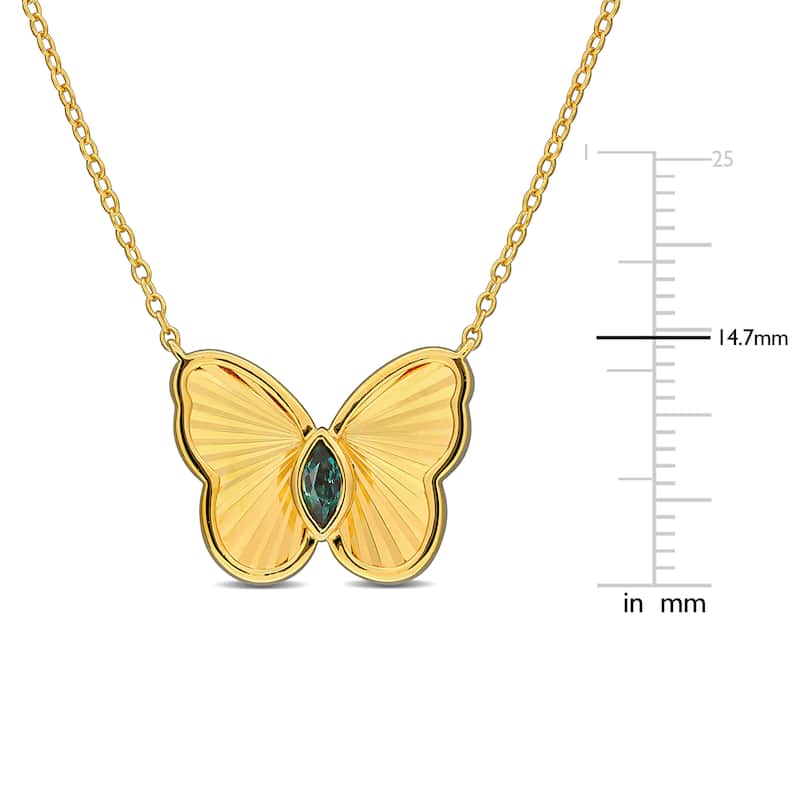 Miadora 1/5ct TGW Marquise-Cut Alexandrite Butterfly Necklace in Yellow Plated Sterling Silver-17 in
