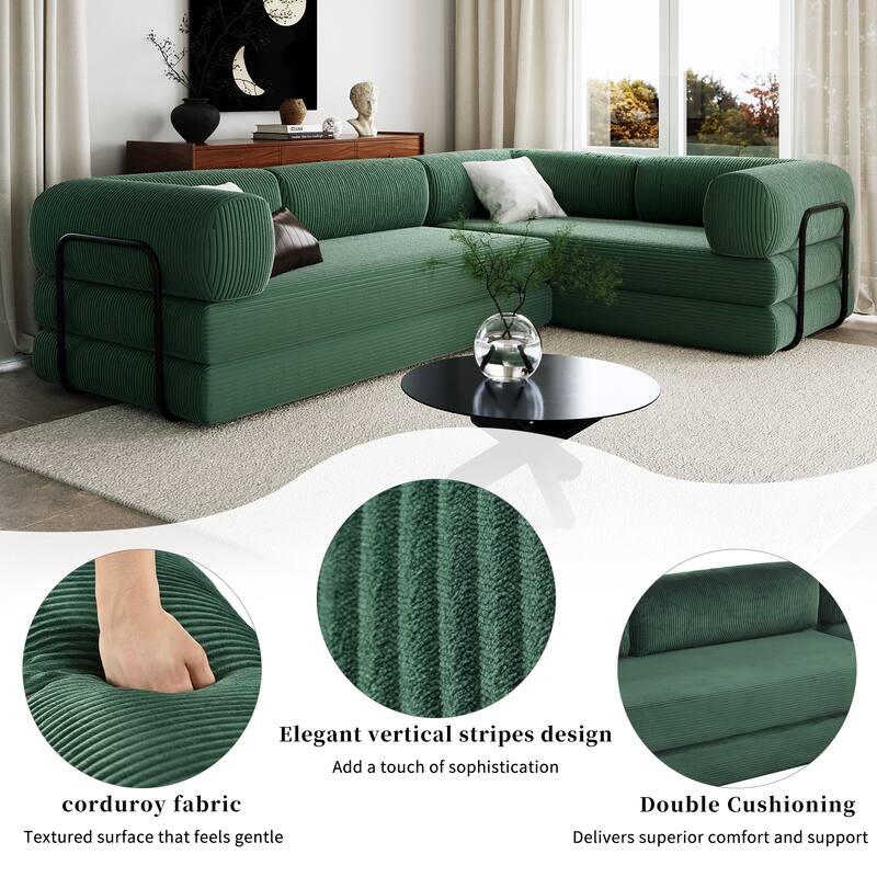 Roomfitters L-Shaped Modular Sectional Sofa in Corduroy Fabric, Modern Couch for Living Room and Apartment