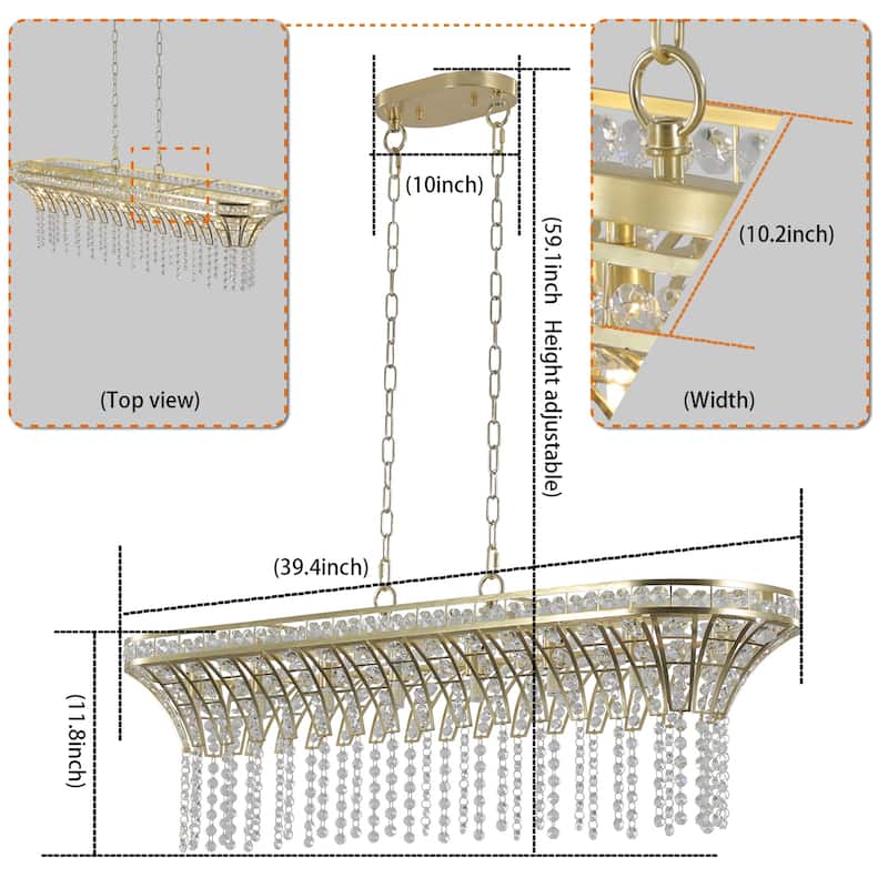 Modern Champagne Gold Kitchen Island Light - Oval Crystal ceiling chandelier