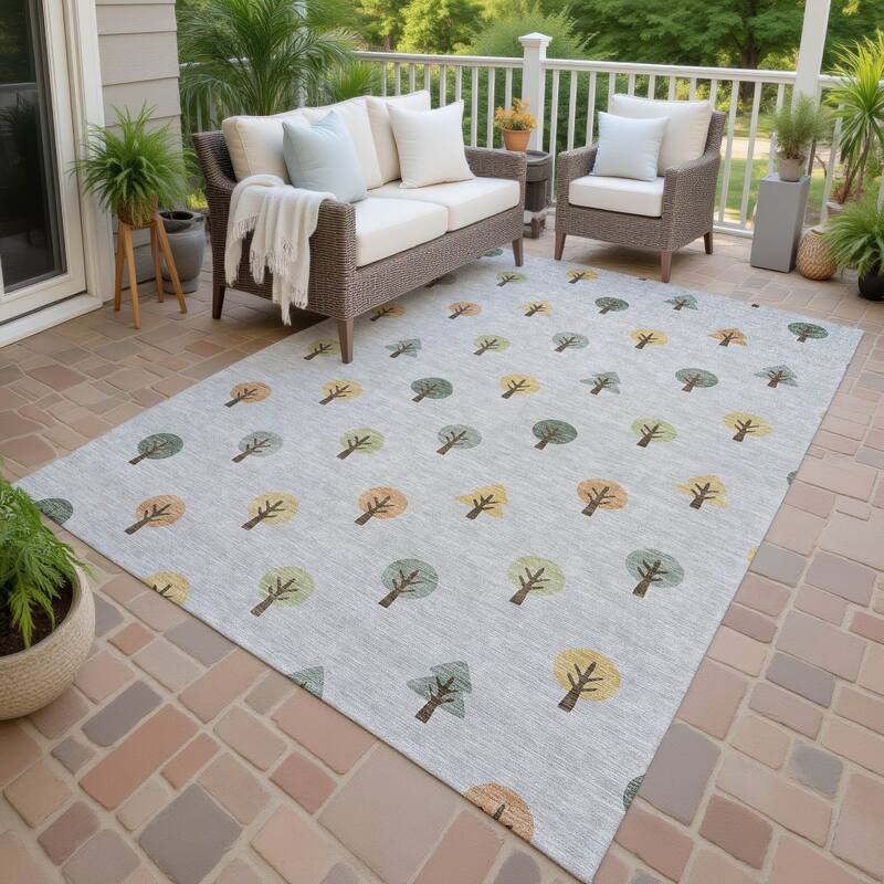 Machine Washable Indoor/ Outdoor Modern Mulvane Chantille Rug - Silver - 2'6" x 3'10"