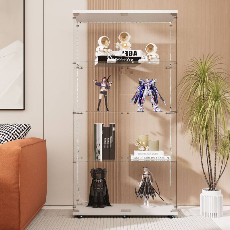 Tempered glass display cabinet, storage cabinet,file cabinet,with Bluetooth LED light strip,lock on the door,equipped with cast