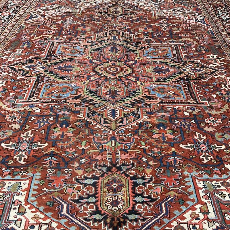 HERAT ORIENTAL Handmade 1920s Antique Heriz Wool Rug - 9'9" x 12'5"