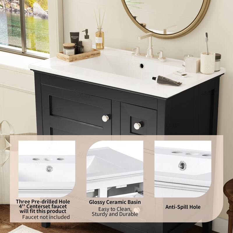 Modern Bathroom Vanity with Ceramic Sink and Multiple Storage Options