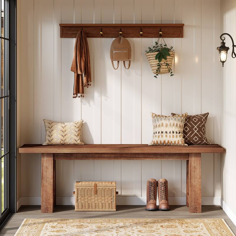55" Farmhouse Long Bench for Entryway, Dining Room, Hallway