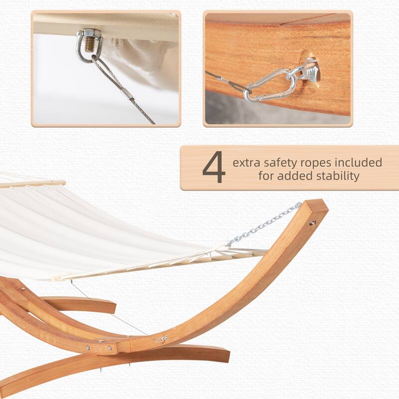 Outsunny 1-Person Hammock with Stand Set for Outside & Inside, 154" x 47" Wooden Frame, Cotton Fabric Bed, Safety Cords