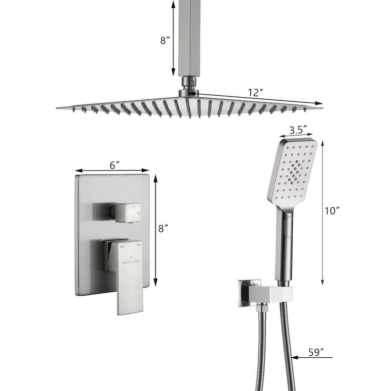 3-Spray Patterns 12 in. Ceiling Mount Pressure Balance Dual Shower Heads