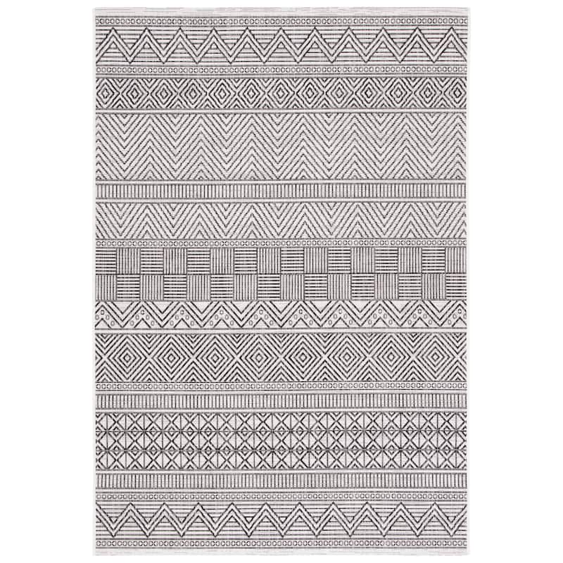 SAFAVIEH Courtyard Rozenn Indoor/ Outdoor Waterproof Patio Backyard Rug - 2' x 3'7" - Ivory/Black
