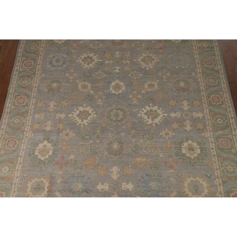 Hand Knotted Oriental 100% Wool Carpet Transitional All-Over Greys & Charcoal Oushak Area Rug - 9' 11'' X 8' 0''