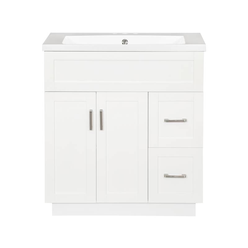 30" Bathroom Vanity Cabinet with 2 Doors & 2 Drawers, Soft-Close Hidden Slides and Adjustable Shelf