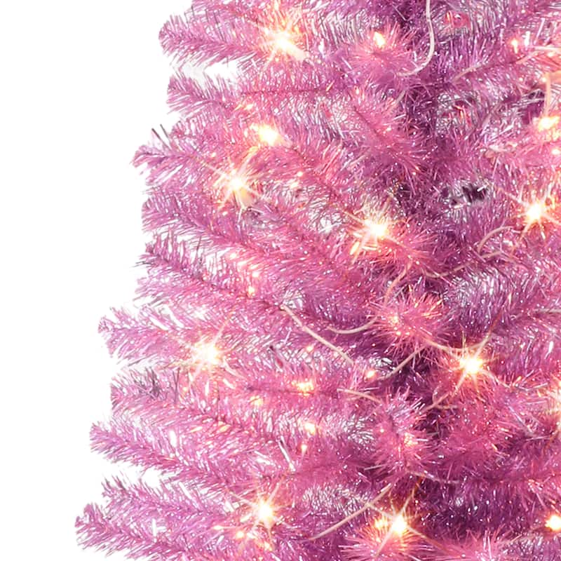 Puleo International 4.5 ft. Pre-lit Pink Tinsel Tree