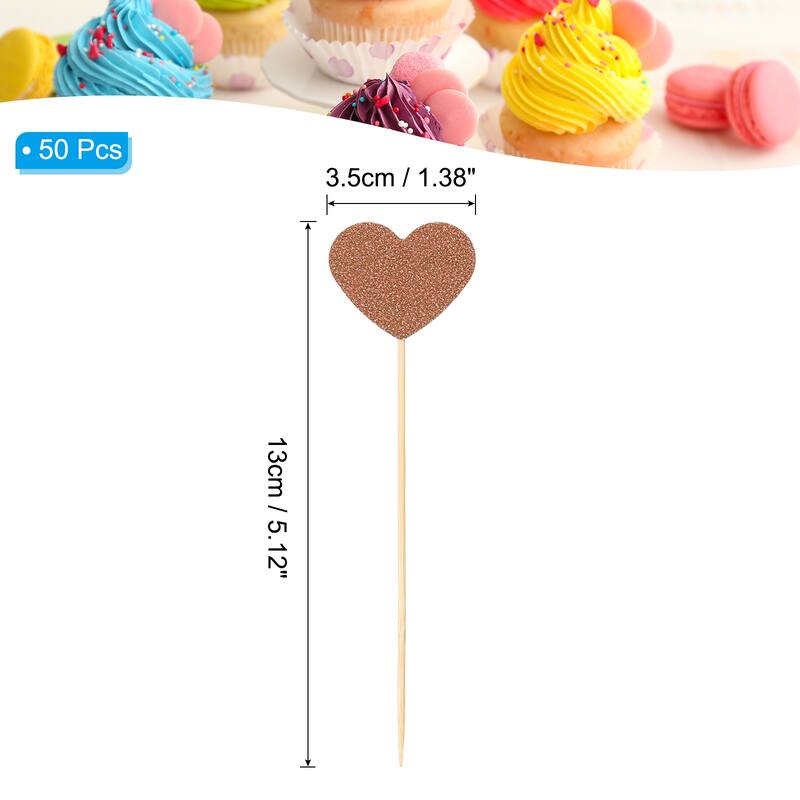 50Pcs Heart Cupcake Toppers,Star Cupcake Picks Birthday Decoration - Orange
