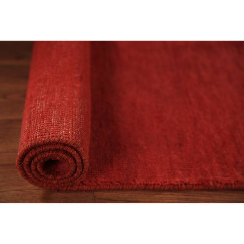Modern Gabbeh Oriental Rug Hand-Knotted Solid Red Wool Carpet - 2'6" x 4'0"