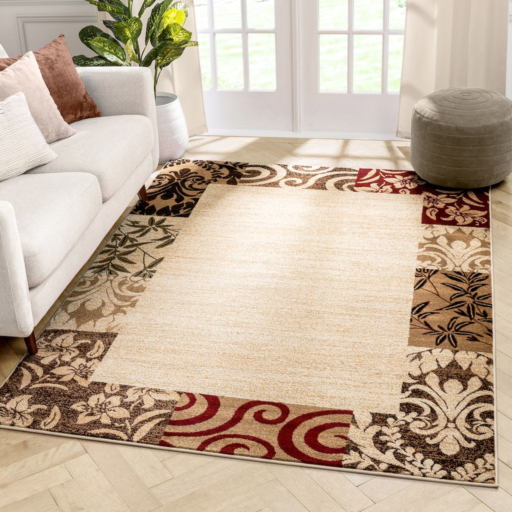 Well Woven Barclay Vane Willow Damask Floral Waves Modern Area Rug