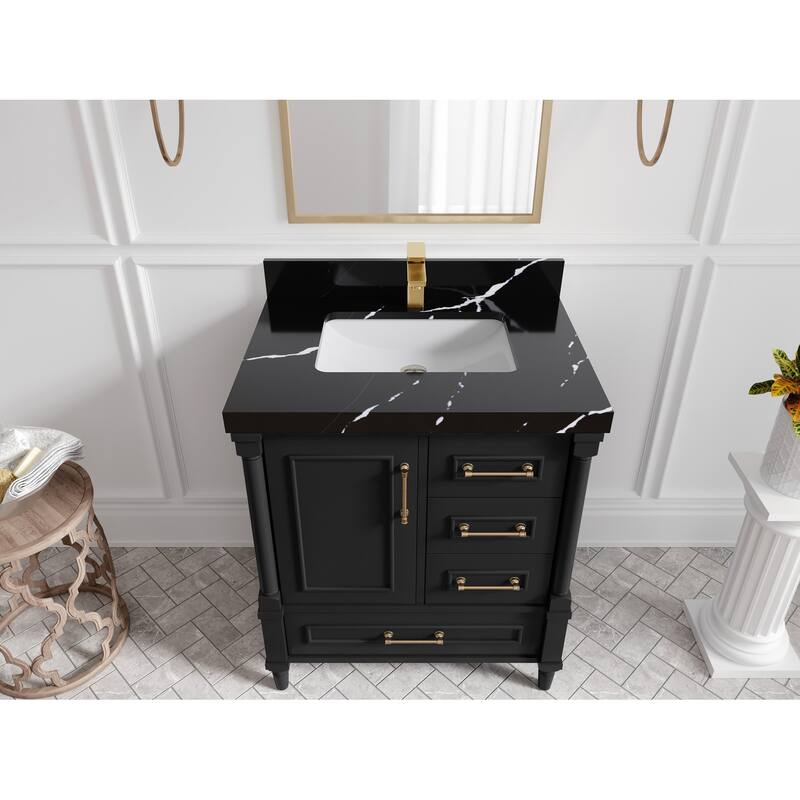 Willow Collections 30 in. W x 22 in. D Aberdeen Single Sink Bathroom Vanity with Countertop - 2" Calacatta Black - Black