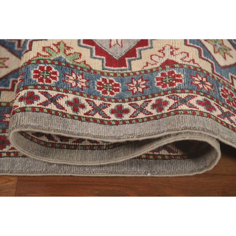 Gray Geometric Kazak Oriental Area Rug Handmade Wool Carpet - 9'11"x 13'3"