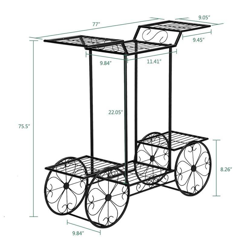 Zimtown Paint Iron Car Shape 6 Plant Stand Black