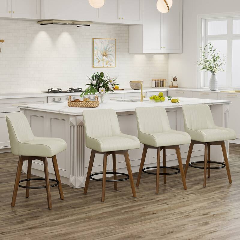 26" Faux Leather Upholstered Wood Swivel Counter Stool Set of 3 or 4 - 38.8"H x 20.5"W x 21.7"D